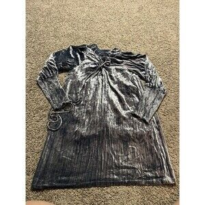 Anthropologie Blue Velour Longsleeve Dress Sz8 Boho Western Vibes Crunched Wrist